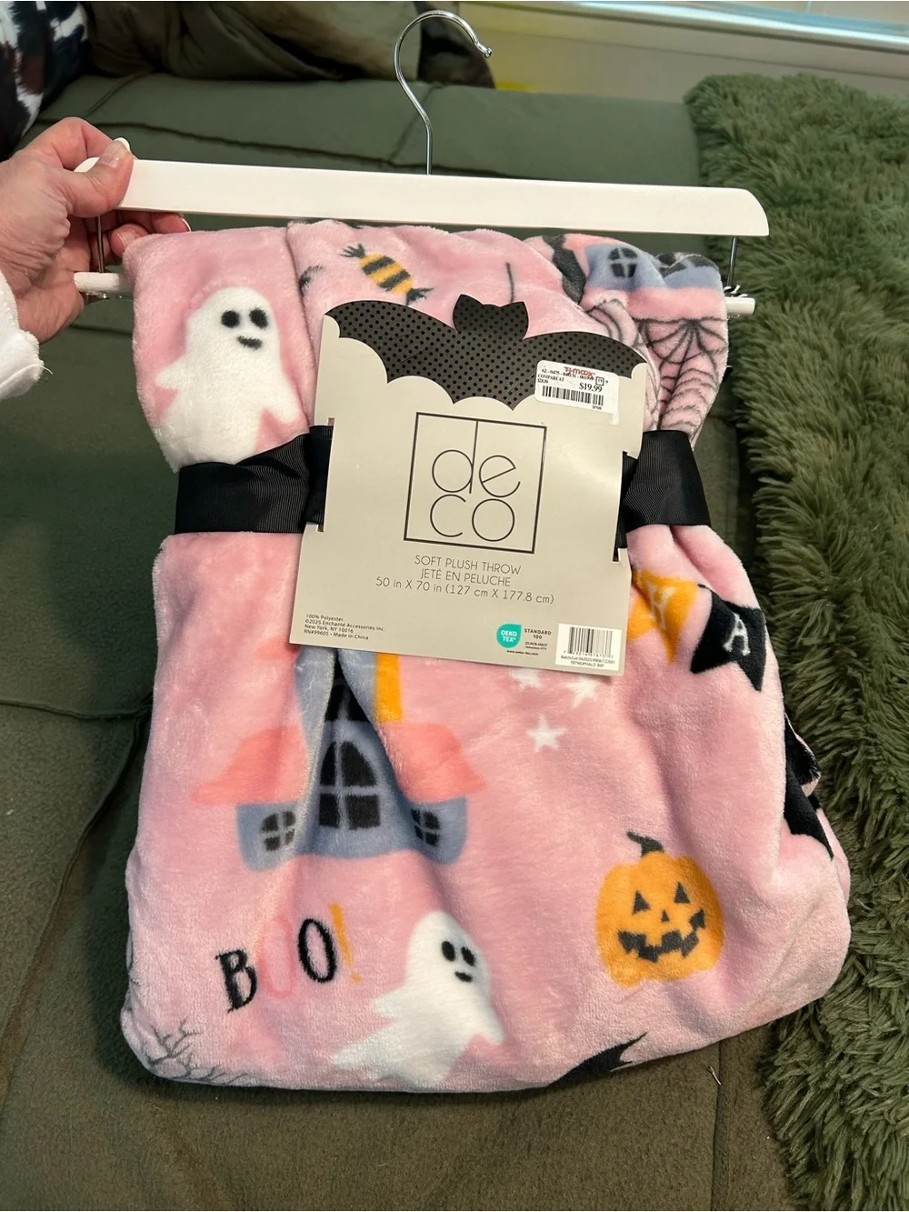 Deco Soft Plush Halloween Throw - Pink Ghost & Pumpkin Print 50x70 inches